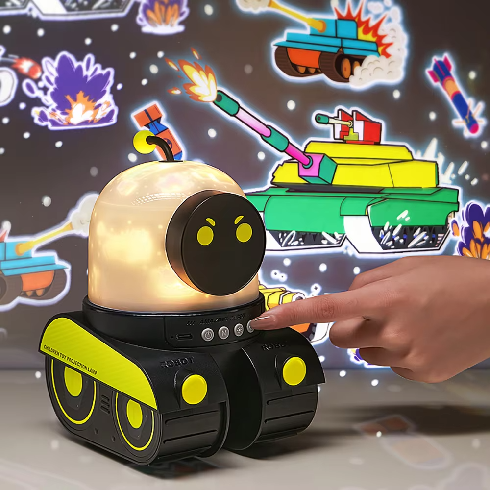 2025 New Robot Tank LED Starry Sky Projector Mini Music Box Night Light