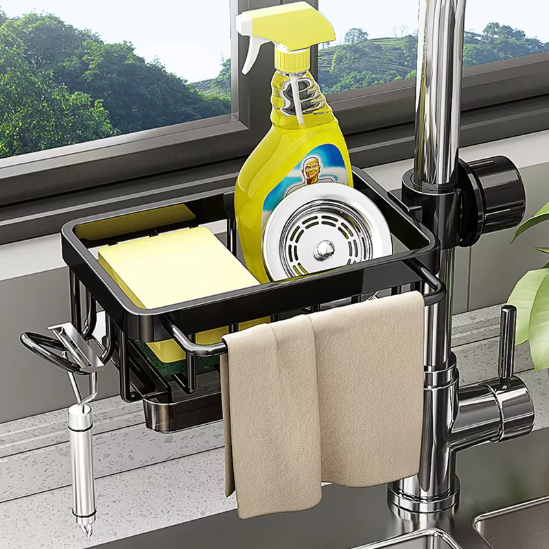 Faucet Storage Rack, Metal Sink Storage Rack with Fixed Bracket