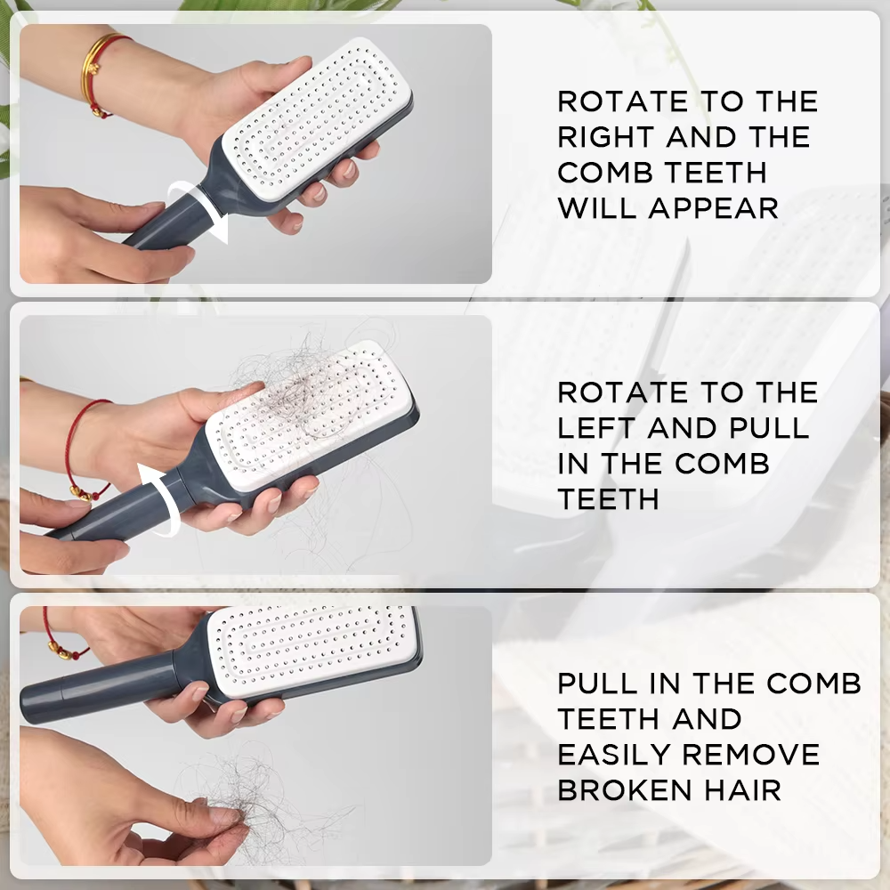 Rotating lifting comb, one-button cleaning, retractable massage comb
