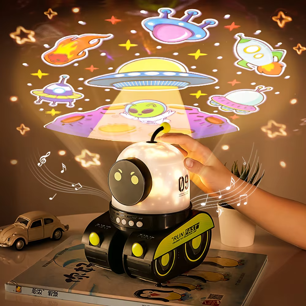 2025 New Robot Tank LED Starry Sky Projector Mini Music Box Night Light