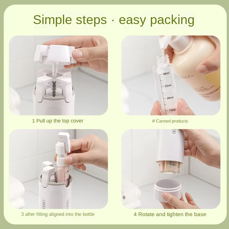 Plastic Travel Refillable Bottle Set with 4x30ml Pump Dispensers in Organizer Case for Liquid Toiletries