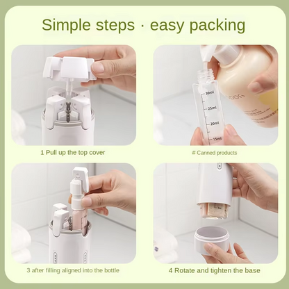 Plastic Travel Refillable Bottle Set with 4x30ml Pump Dispensers in Organizer Case for Liquid Toiletries