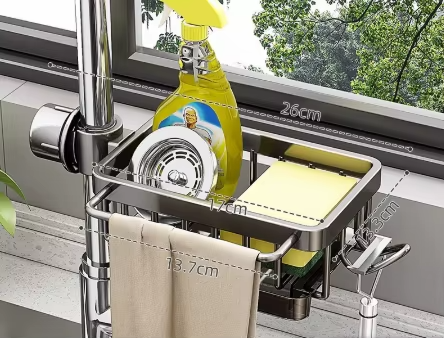 Faucet Storage Rack, Metal Sink Storage Rack with Fixed Bracket