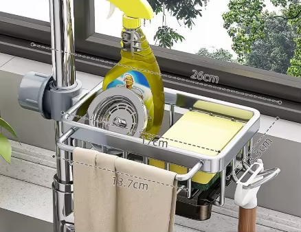 Faucet Storage Rack, Metal Sink Storage Rack with Fixed Bracket