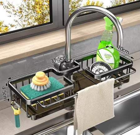 Faucet Storage Rack, Metal Sink Storage Rack with Fixed Bracket