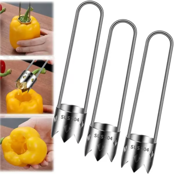 2 Pcs Fruit and Vegetable Corer Tool, Red Bell Pepper Seed Corer, Stainless Steel Fruite Corer