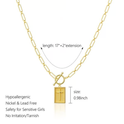 ✝️ Cross Pendant Paperclip Chain Necklace, 14K Gold & Silver Plated, Unisex, Waterproof and Sweat-Resistant, Fade-Proof