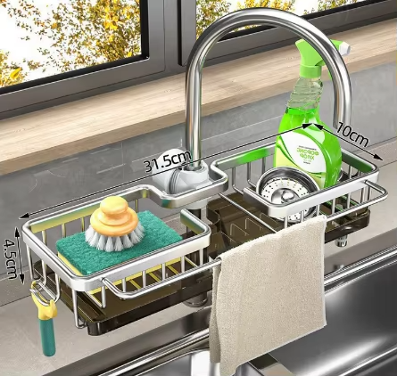 Faucet Storage Rack, Metal Sink Storage Rack with Fixed Bracket