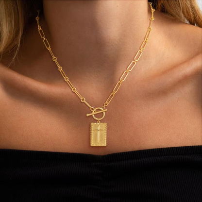 ✝️ Cross Pendant Paperclip Chain Necklace, 14K Gold & Silver Plated, Unisex, Waterproof and Sweat-Resistant, Fade-Proof