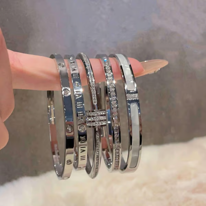 5-Piece Elegant Stainless Steel Bracelet Set, Fashionable Classic Design