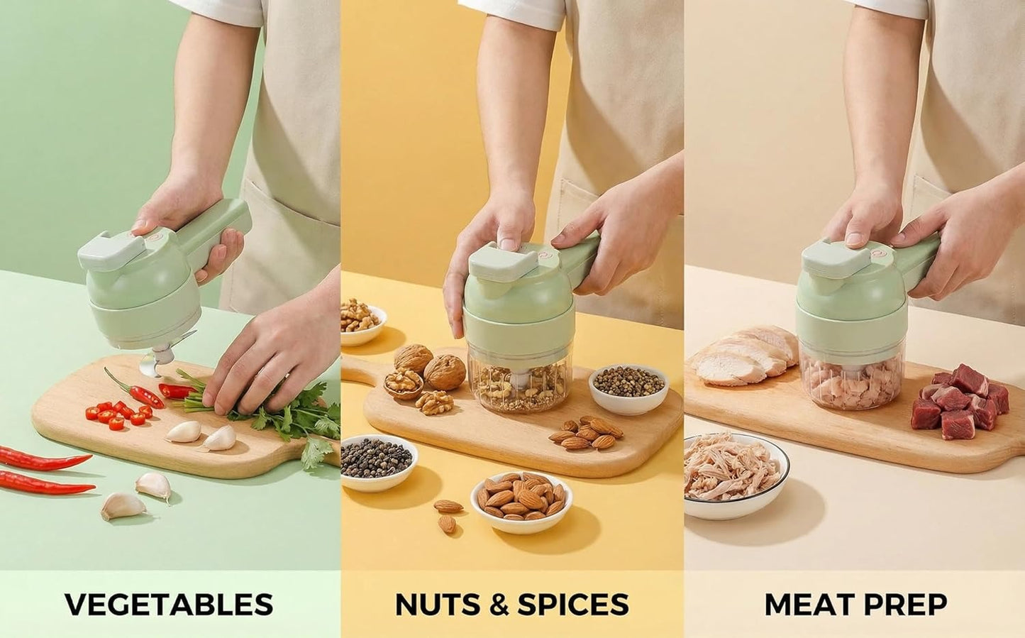 🥗4-in-1 Multifunctional Cordless Electric Food Processor | Chop onions, mince garlic, beat eggs – all in one machine