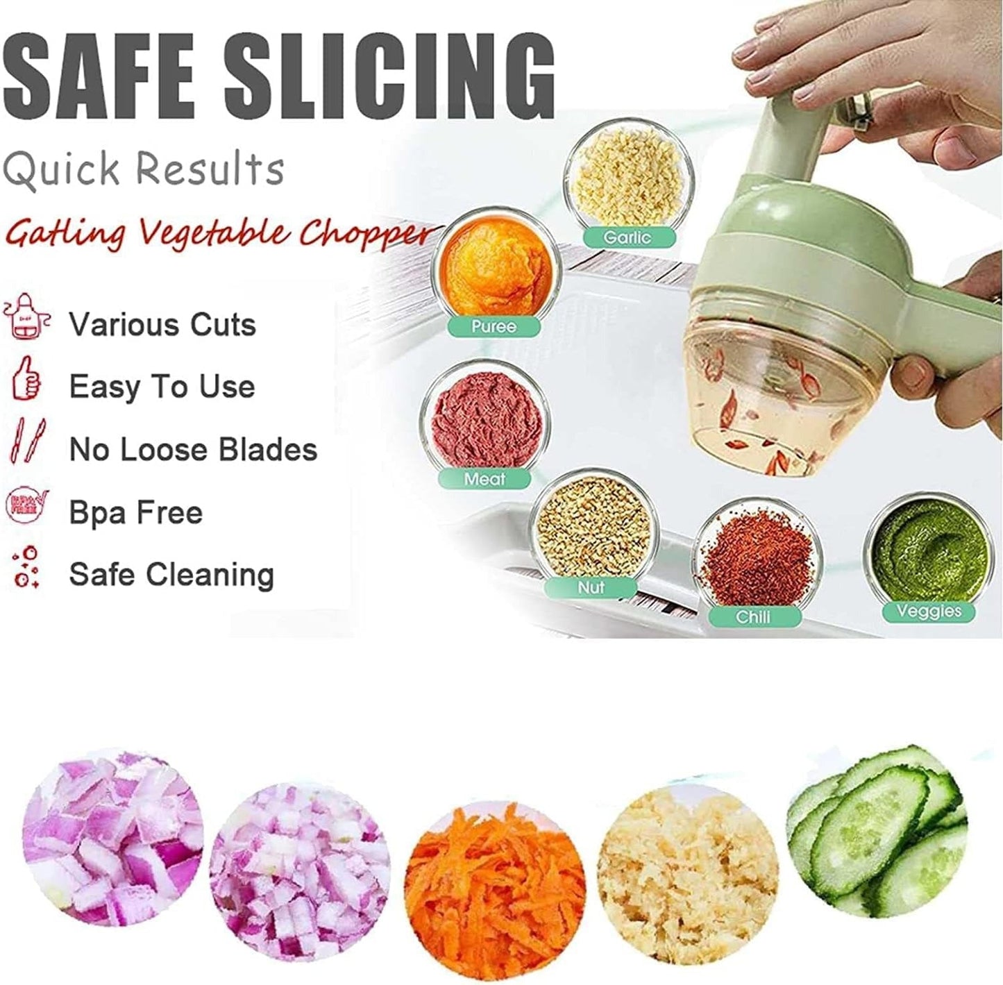 🥗4-in-1 Multifunctional Cordless Electric Food Processor | Chop onions, mince garlic, beat eggs – all in one machine
